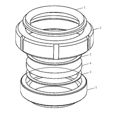 Exploded view — tank weldable sight glass sanitary SMS connection (numbered parts)