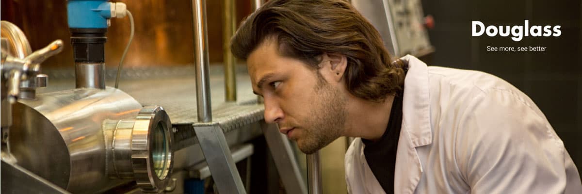 Technician inspecting industrial sight glass equipment
